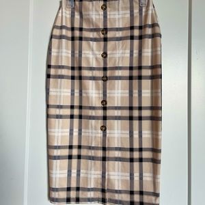 Sanctuary Women’s Fitted Plaid Midi Buttoned Skirt